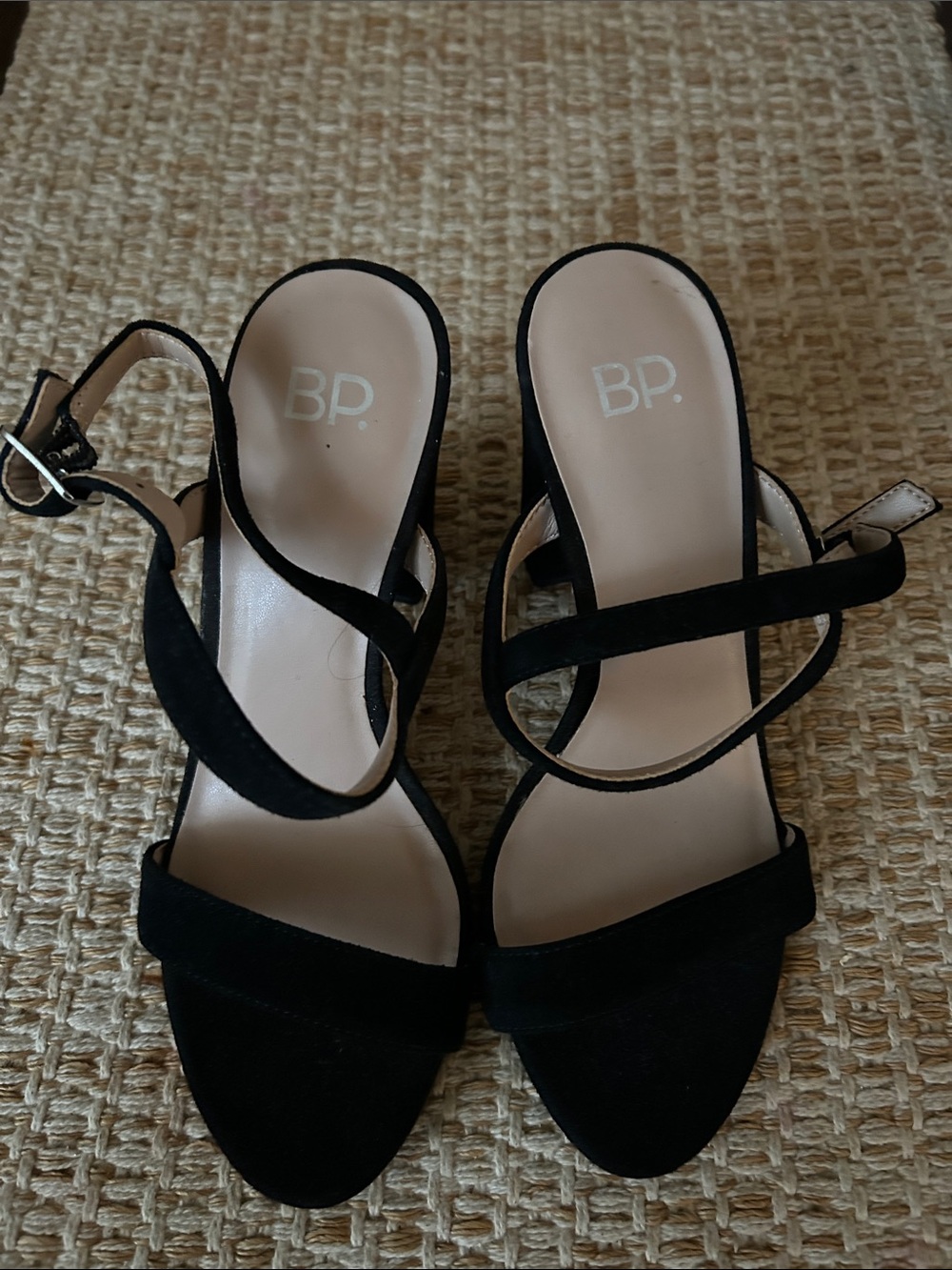 bp Black Suede Strappy Heel Sandals